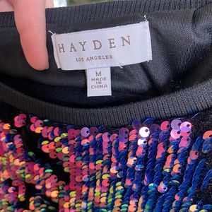 Hayden Blue Purple Pink Prismatic Sequin Pullover Top Blouse